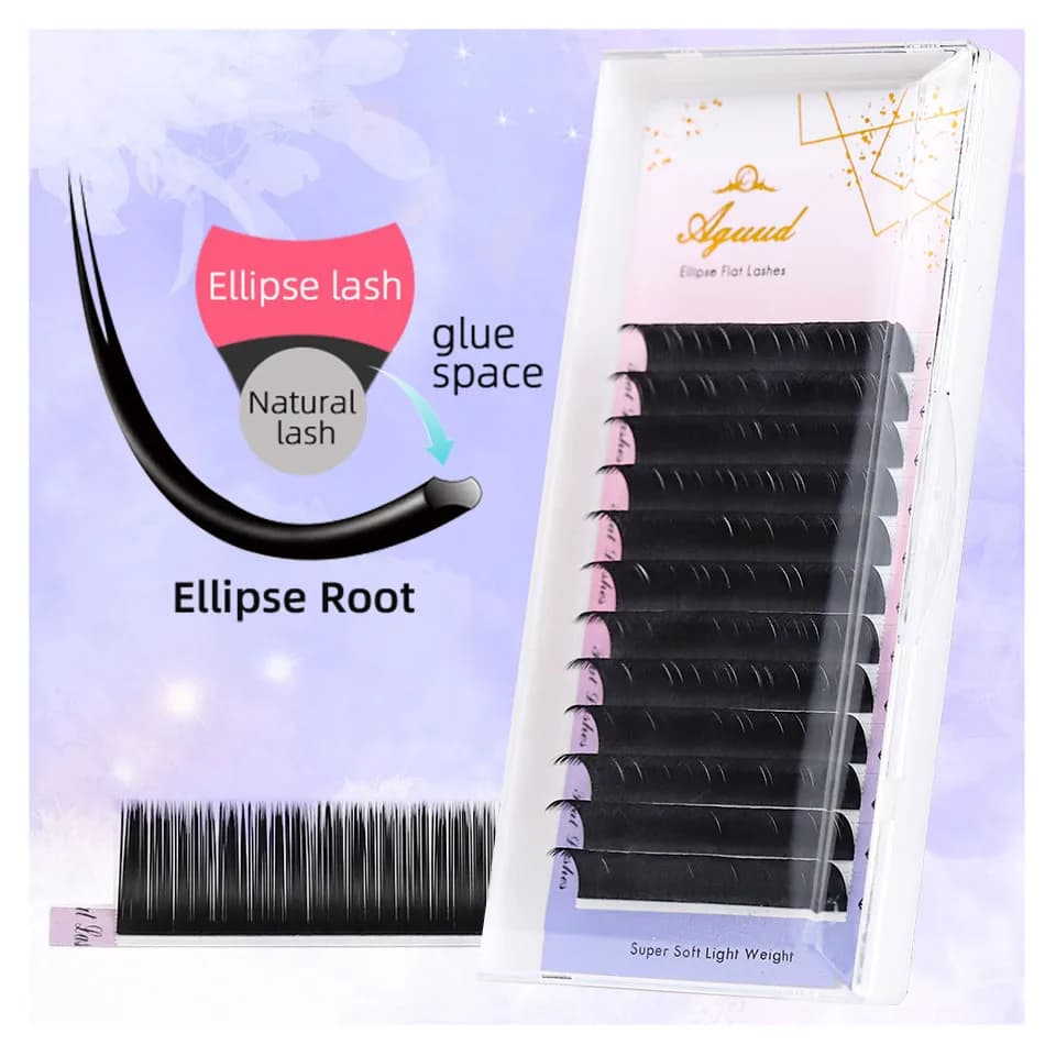 AGUUD Ellipse Flat Lashes Extension For Professionals Natural Soft Split-tips Individual Eyelash Extension Faux Mink Flat Lashes