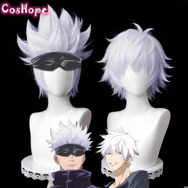 Gojo Satoru Cosplay Wig 32cm Silver Purple Wig Cosplay Anime Wigs Heat Resistant Synthetic Wigs