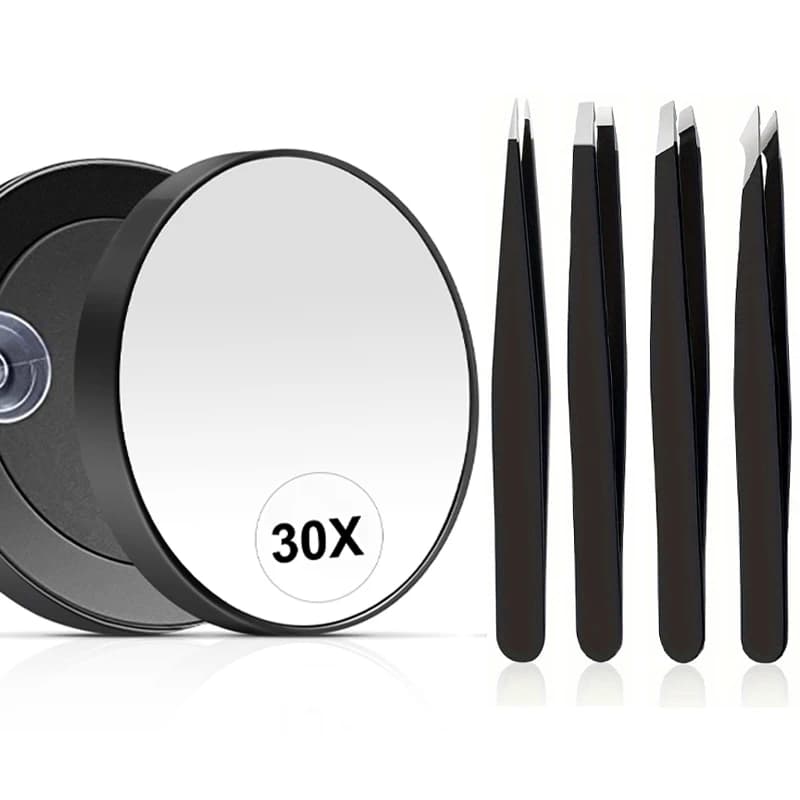 30X Magnifying Mirror （Magnified Makeup Mirror ） with 4Pcs Eyebrow Clip, for Grooming & Travel