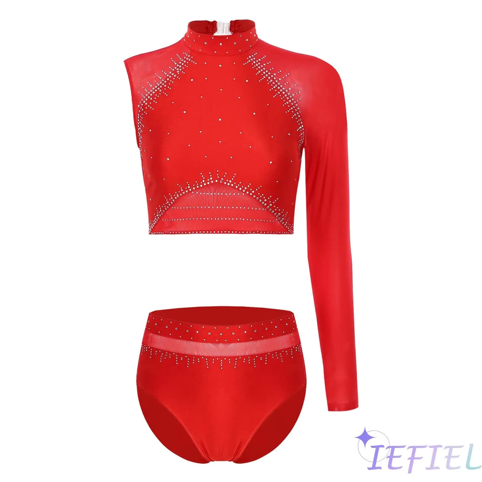 Women's Ballet Dance Rhythmic Gymnastics Acrobatics Performance 2pcs Dancewear Figure Skating Stage Costume with Rhinestones