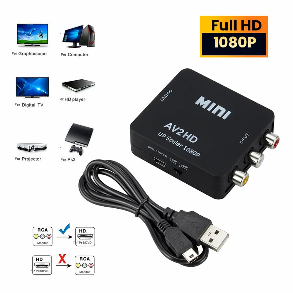 Hot 1080P RCA AV To HDMI-compatible Scaler Adapter Video Composite Converter  AV2 Audio Video Cable CVBS audio extractor