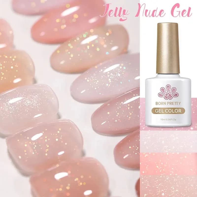 BORN PRETTY 10ml Jely Nude Glitter Nail Gel Polish Glitter Light Pink Translucent Color UV Light Cure Gel Varnish Manicure Nails