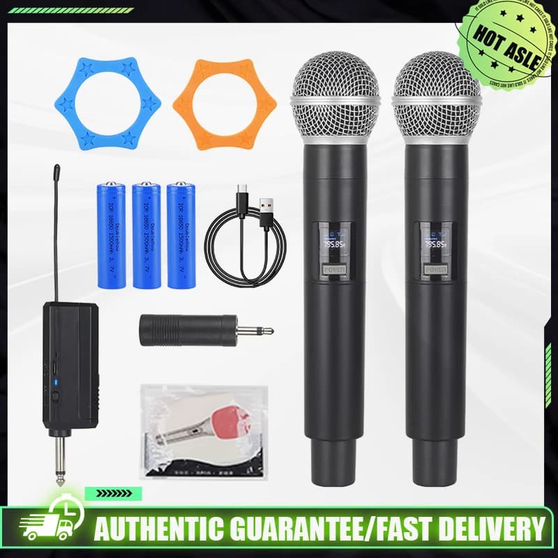 Wireless Microphone 2 Channel UHF Fixed Frequency Handheld Mic Microphone For Party Karaoke Professional Church Show Meeting