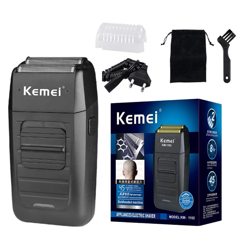 KEMEI-1102 Compact Rechargeable Lithium Ion Shaver Kit,Foil Professional Electric Shaver for Men