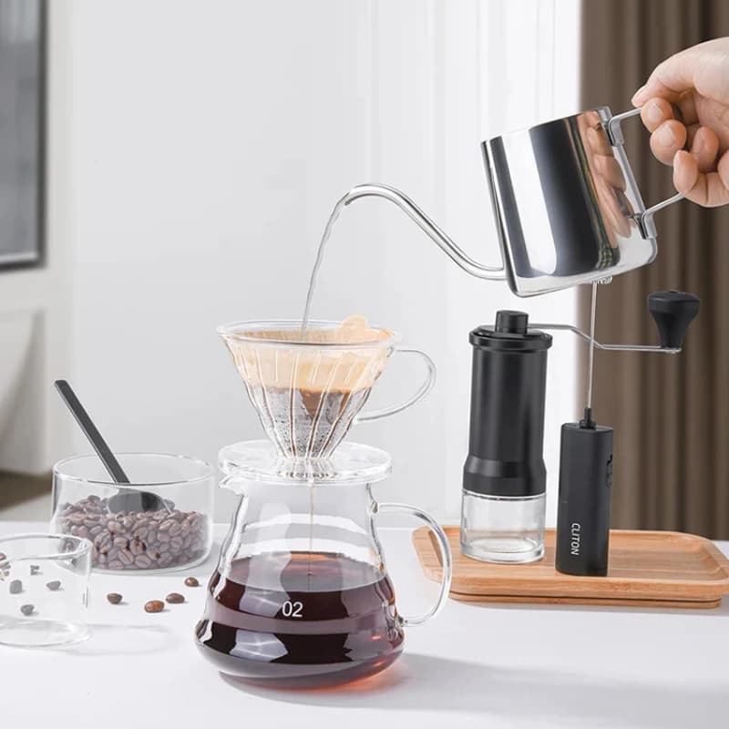 Manual Coffee Brewing Set, Portable Hand Grinder and Pour Over Kit for Beginners, Compact Coffee Set, Portable Grinder,