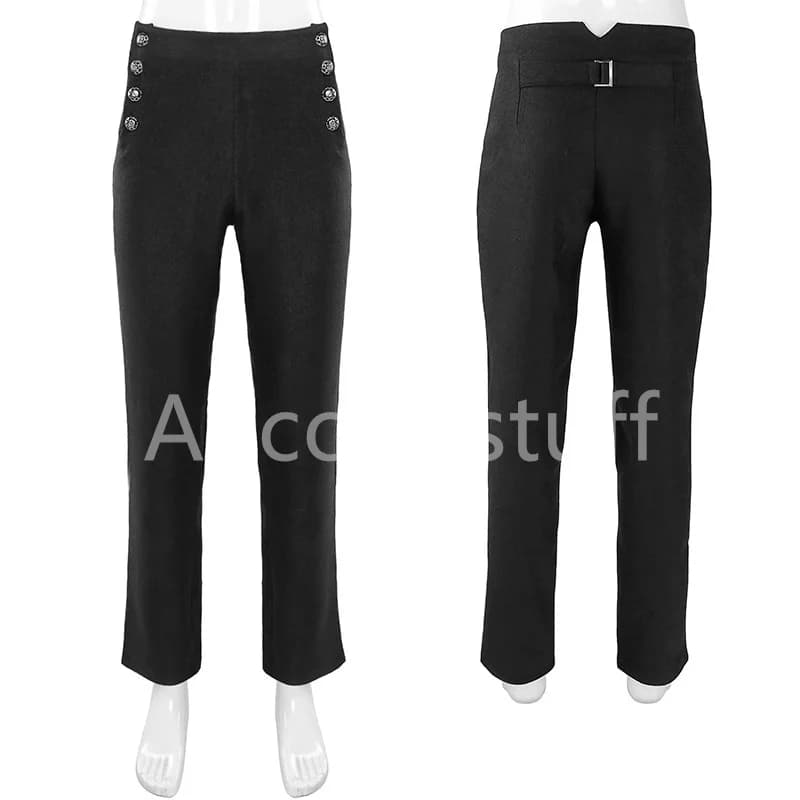 Medieval Gothic Men's Pants Jacquard Steampunk Stylish buttons Side Zipper Black Burlesque Slim Fit Mens Vintage Trouseers S-3XL
