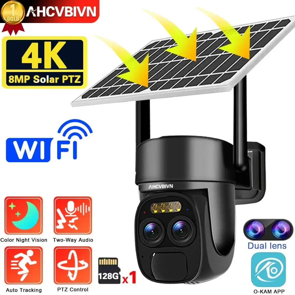 Dual Lens 10X Zoom PTZ 8MP Security Solar WIFI Camera Two Way Audio PIR Outdoor Waterproof CCTV Surveillance Wireless IP Camera