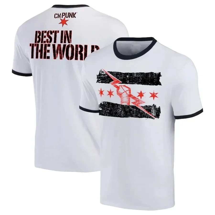 2025 Summer3D Printed Wrestler CM Punk T-shirt Children's Sports Large Top Men's White/Black CM Punk Best In The World Ringer