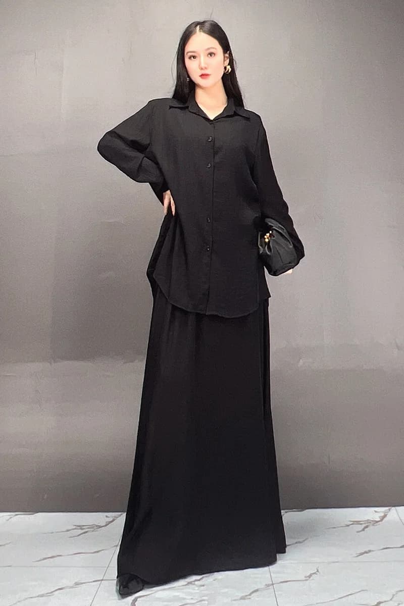 2024 Autumn New Women Solid Color Set Shirt Top Skirt Elegant Trend Fashion Versatile Loose Two piece Set J424