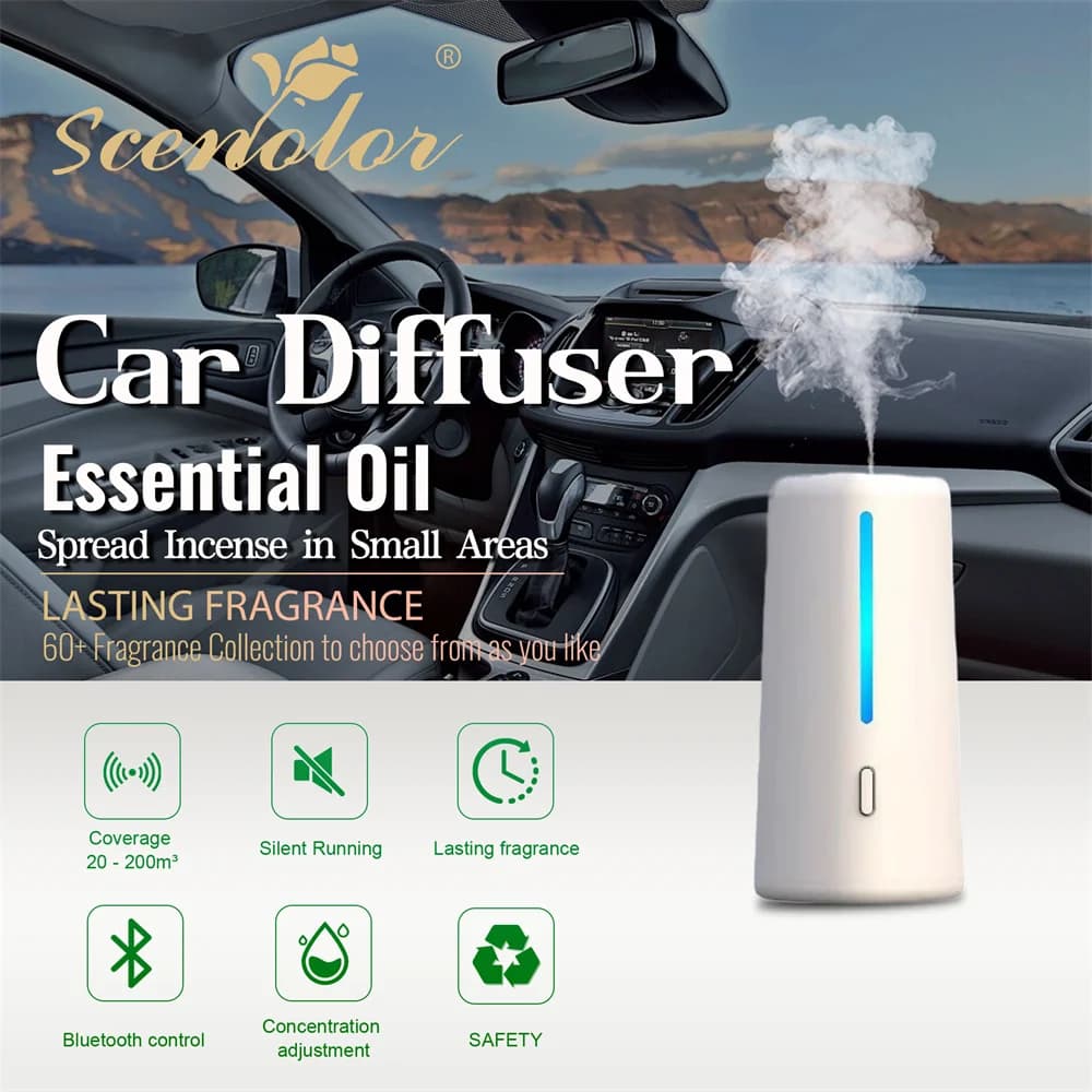 Scenolor - Car Aroma Diffuser USB Air Freshener Aromatherapy Machine Atomizer Intelligent Car Mounted Spray Fragrance Rich Smell