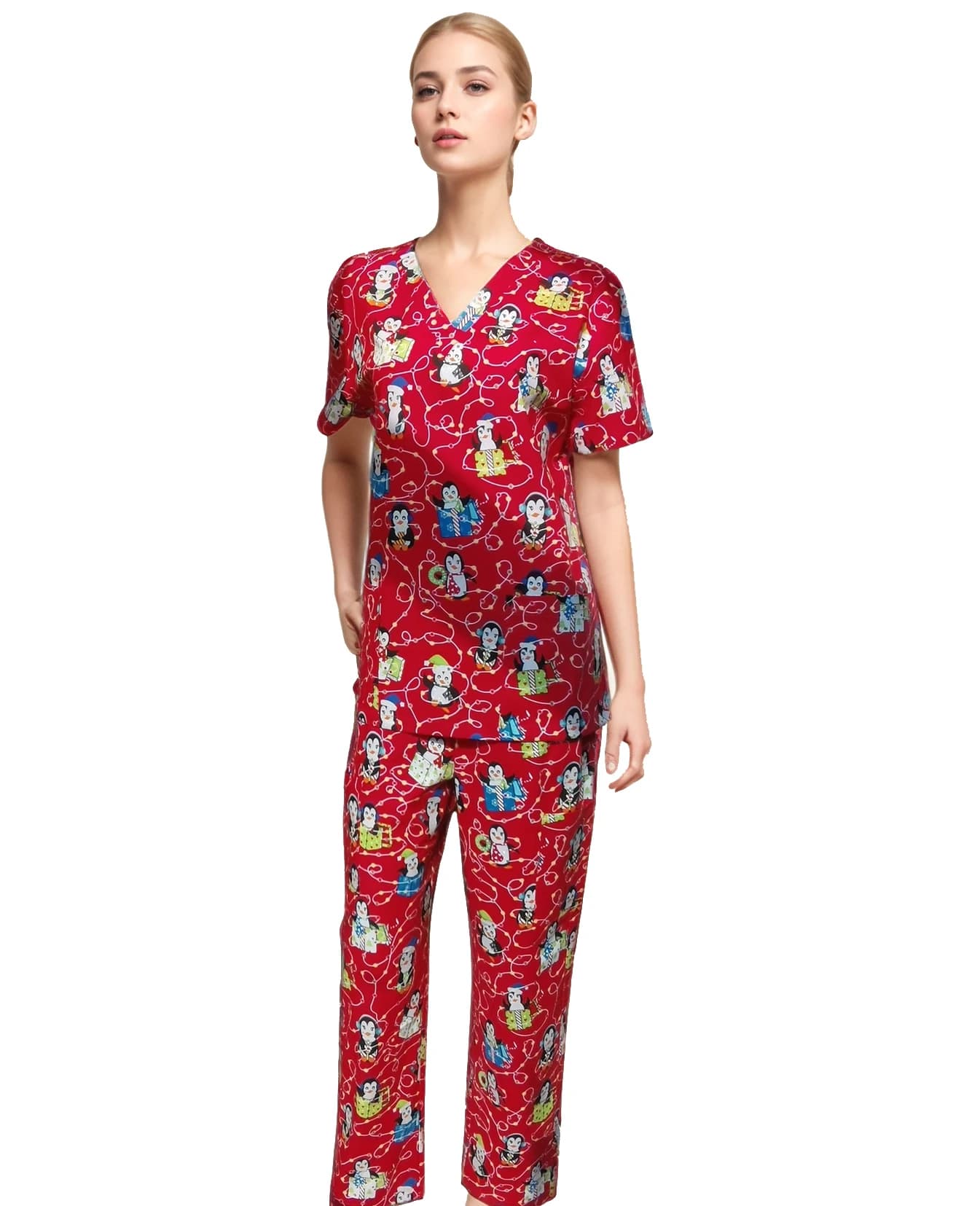 Hennar Christmas Print Scrub Sets,Christmas Top and Christmas Holiday Pants