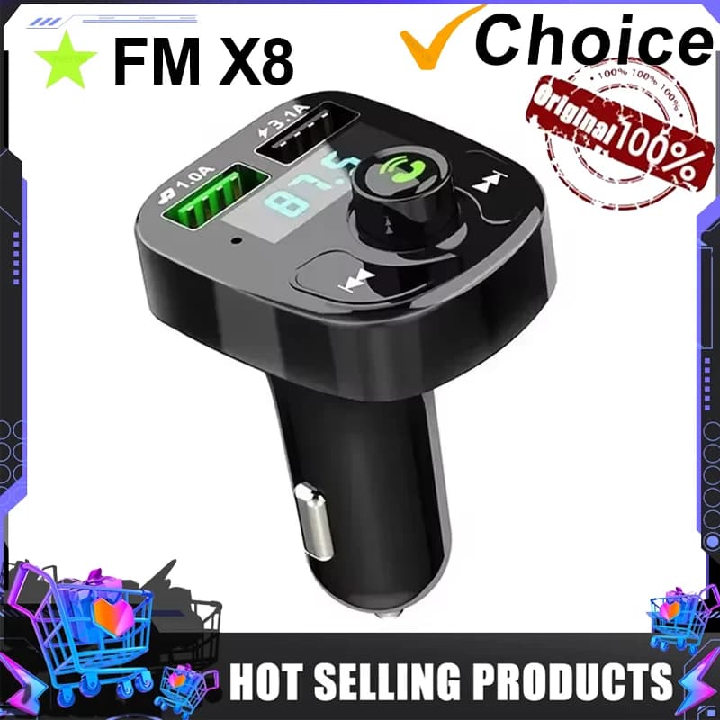 VIKEFON LED MP3 Car Bluetooth FM Hands-Free Bluetooth-compaitable 5.0 Transmitter 3.1A QC3.0 PD Type C Dual USB Car Charger