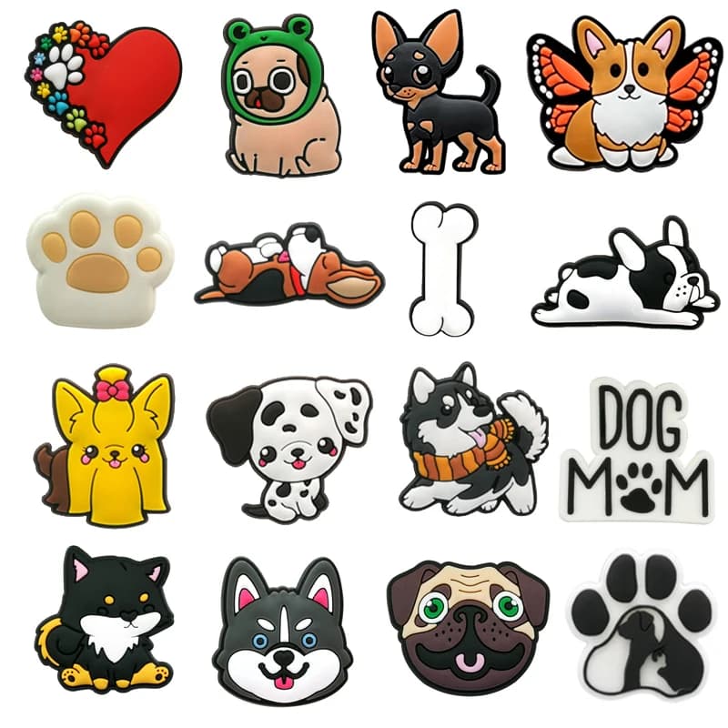 Sale 1Pcs Cute Dog Shoe Charms Pin for Crocs Accessories Clog DIY Wristband Decoration Kids Women Party X-mas Gifts