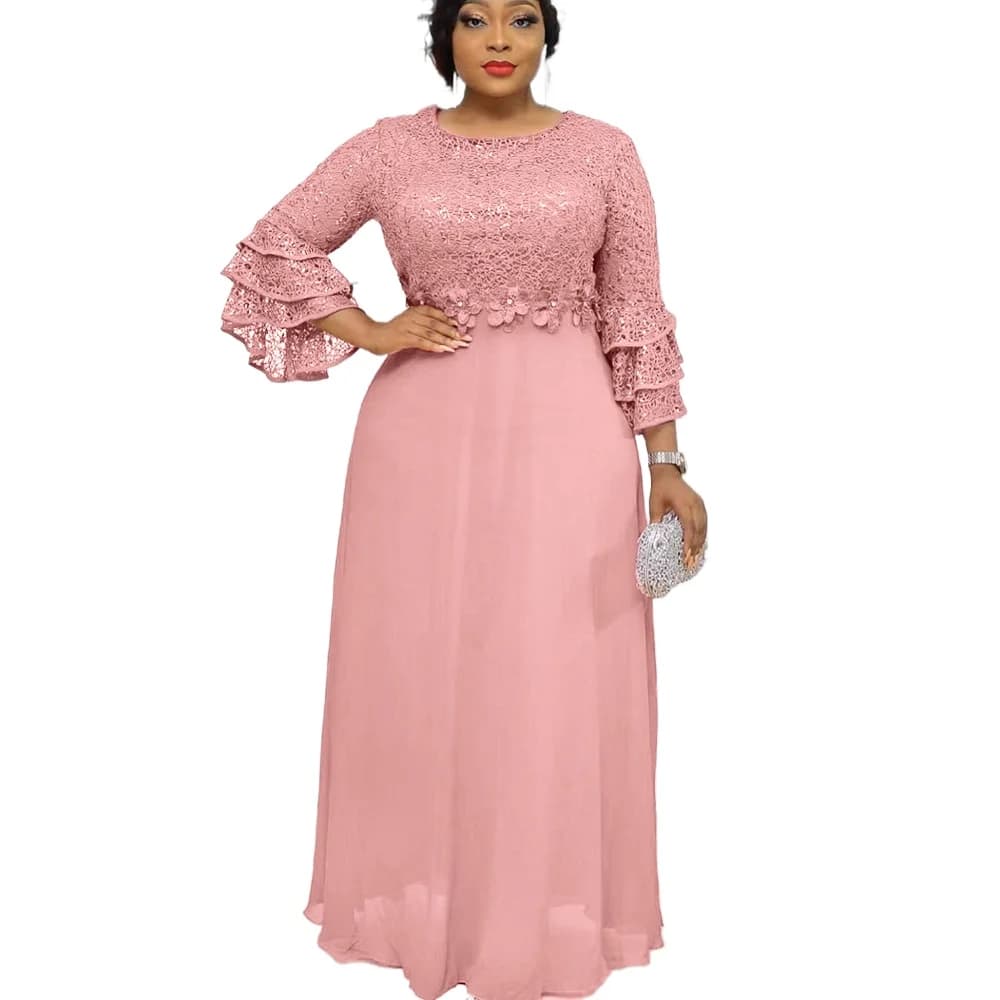 Customized L-3XL African Dresses for Women Spring Autumn African Women Three Quarter Sleeve Polyester Solid Color Long Dress Max