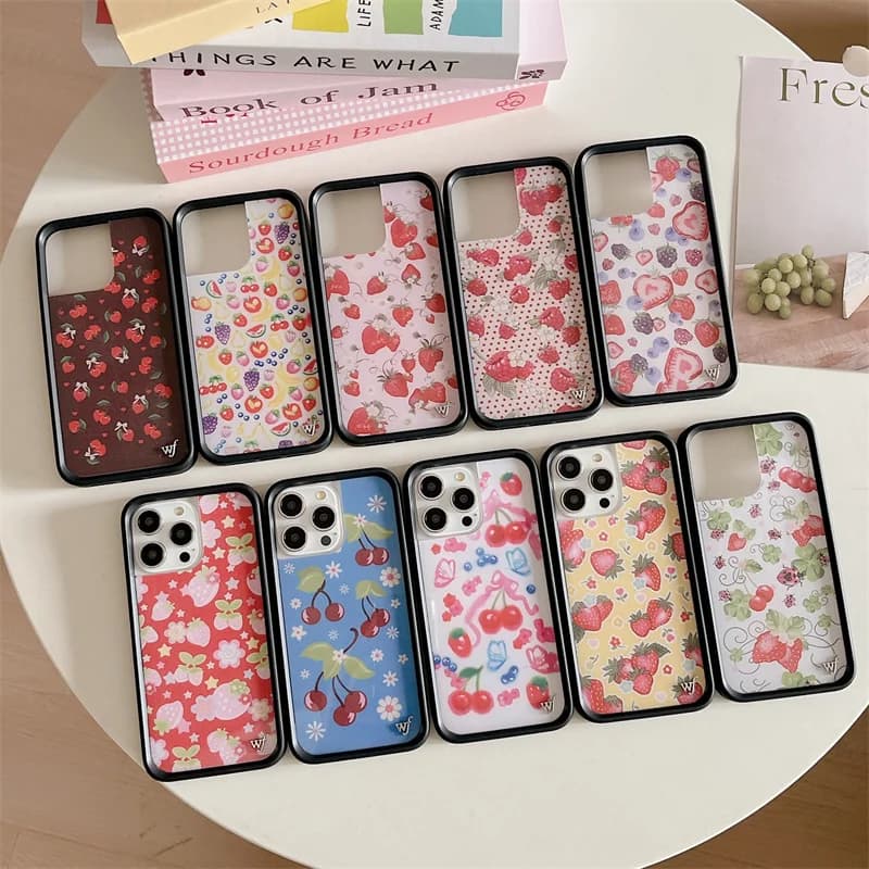 Wildflower 3D Ins Fruit Tart Turri cherry Phone Case for iPhone 16 15 14 13 12 Pro Max Plus 16pro 15pro WF Bugs Berries Cover