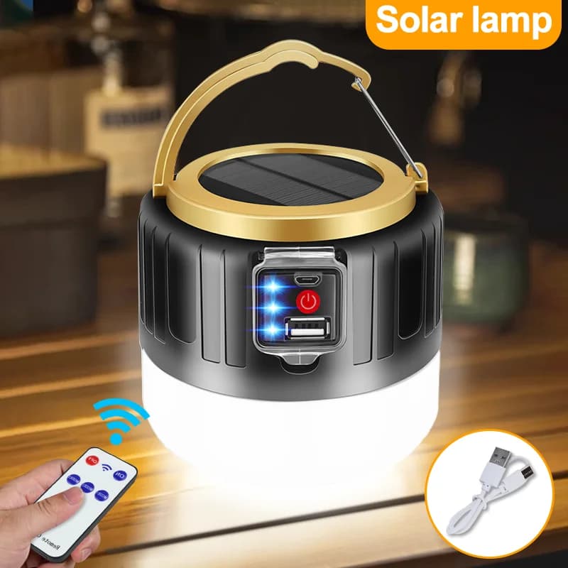 Solar LED Camping Light USB Rechargeable Tent Lamp Outdoor Waterproof Emergency Lights Portable Lanterns Energy Saving Bulb