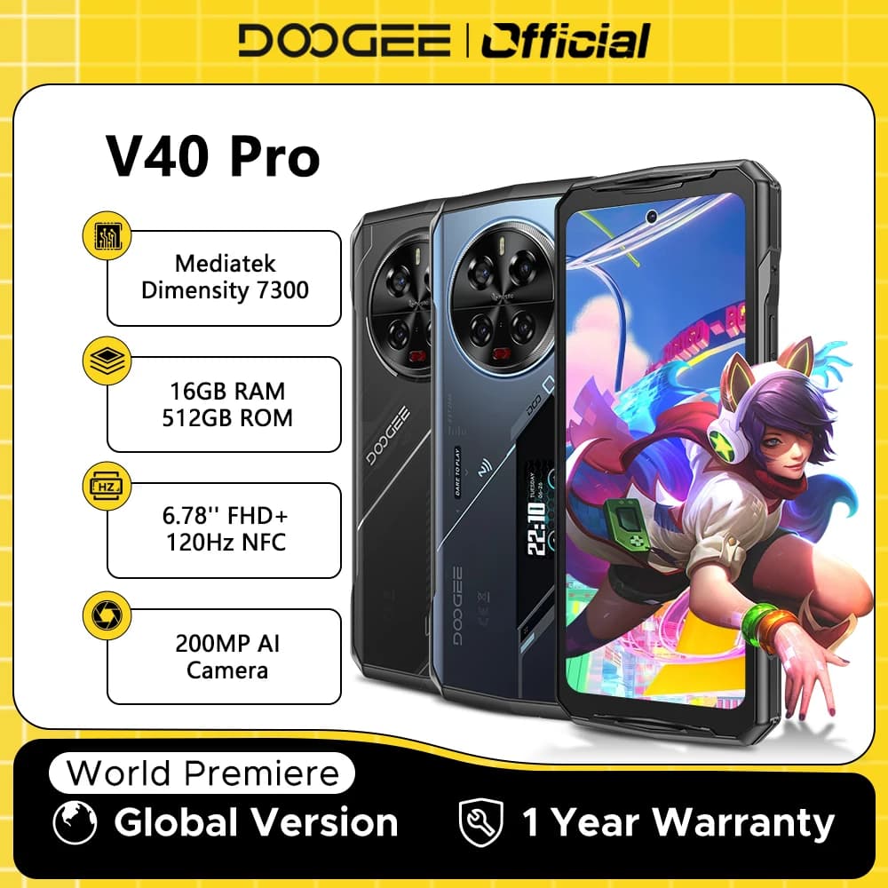 World Premiere DOOGEE V40 Pro 5G Rugged Phone 6.78" 16GB+512GB Gaming Phones Dimensity 7300 200MP AI Camera 8680mAh Android 14