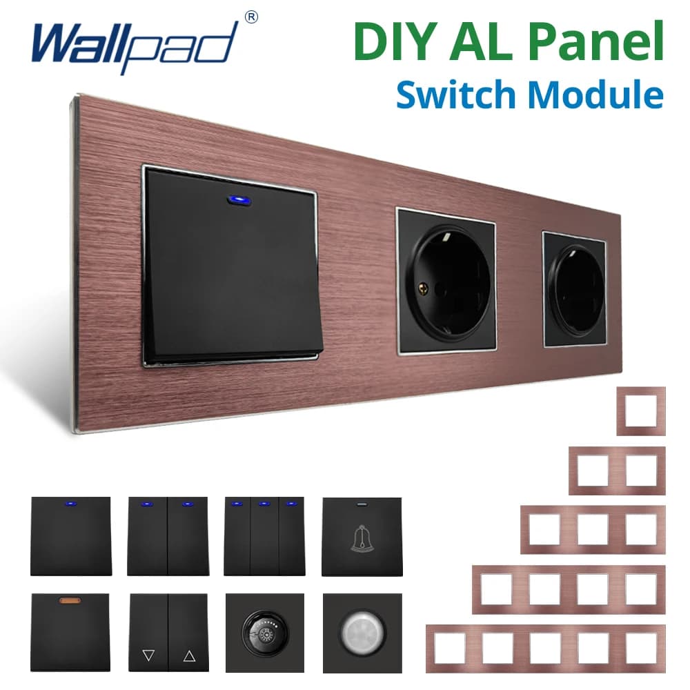 Wallpad Brown Aluminum Panel Wall Light Switch Function Key Only DIY Free Combination 52*52mm  1 2 3 4 5  Multiple Frame