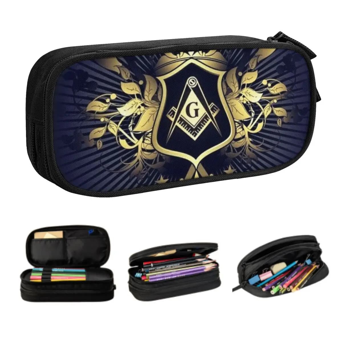 Korean Custom Freemasonry Pencil Case for Girls Boys Masonic Mason Large Storage Pen Box Bag Stationery