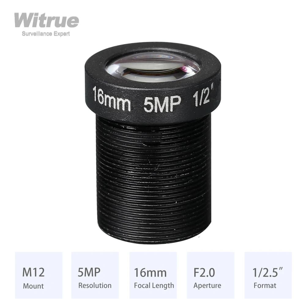 Witrue  HD 5MP M12 Mount Lens 8MM 12MM 16MM Aperture F2.0 Format 1/2.5" for Surveillance Security CCTV Cameras