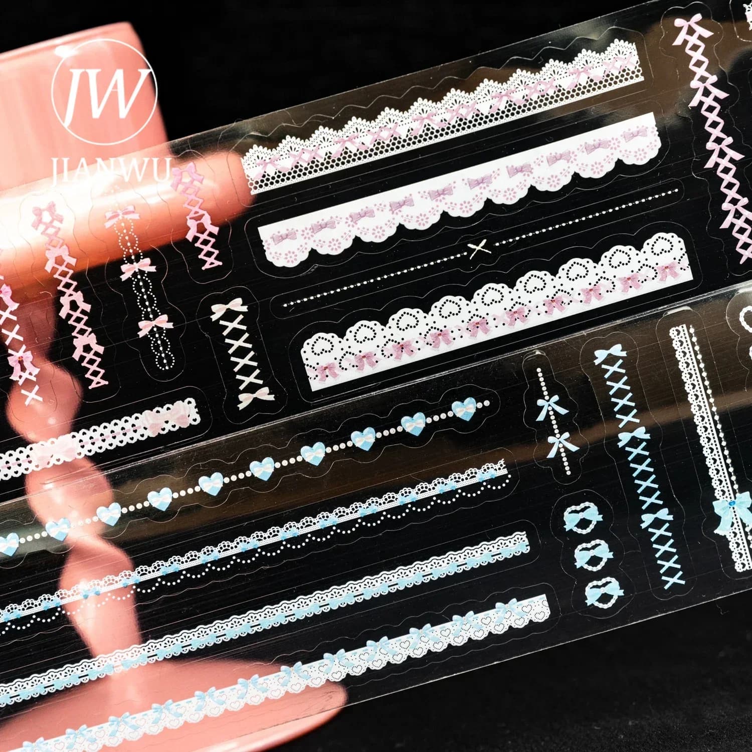 JIANWU 55mm*200cm My Girlish Heart Series Kawaii Lace Bow Tie Material Collage PET Tape Creative DIY Journal Stationery