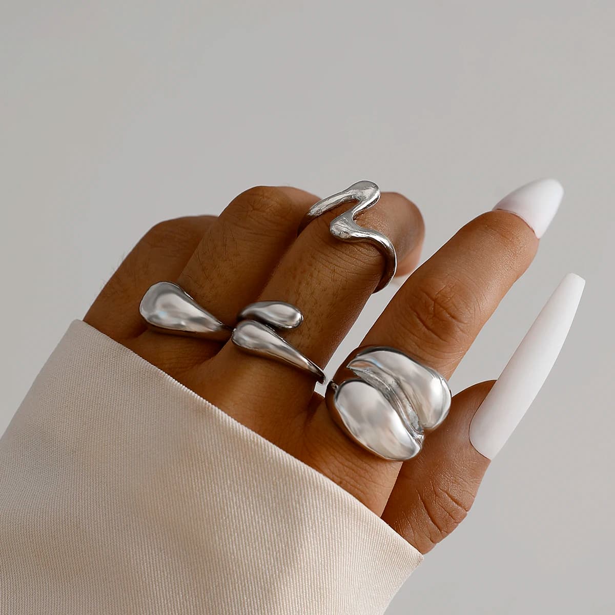 Tocona Fashion Elegant Circle Geometry Opening Joint Rings Set for Women Men Trendy Alloy Heavy Metal Party Wedding Jewelry