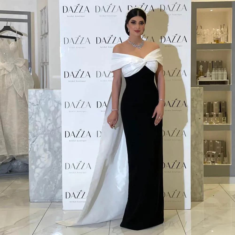 Exquisite Women Straight Evening Dress with Cape Fashion Off the Shoulder Sleeveless Floor Length Party Prom Dress Simple Slim