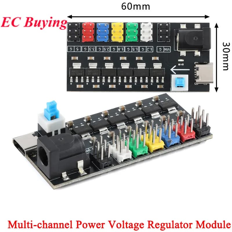 1Pc-5Pcs Multi-channel Way Power Voltage Regulator Module Board Type-C DC Socket AMS1117-1.2V/1.5V/1.8V/2.5V/3.3V/5.0V 800mA