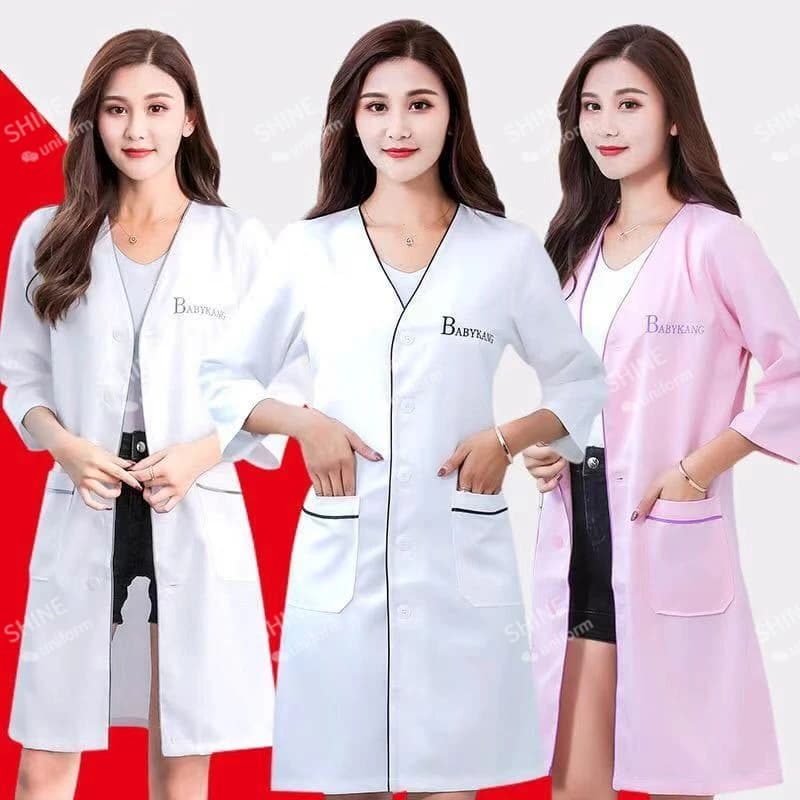 beauty uniform beautician Custom LogoSkin manager work clothes spa uniform white short-sleeve lab coat Salon Scrubs women logo