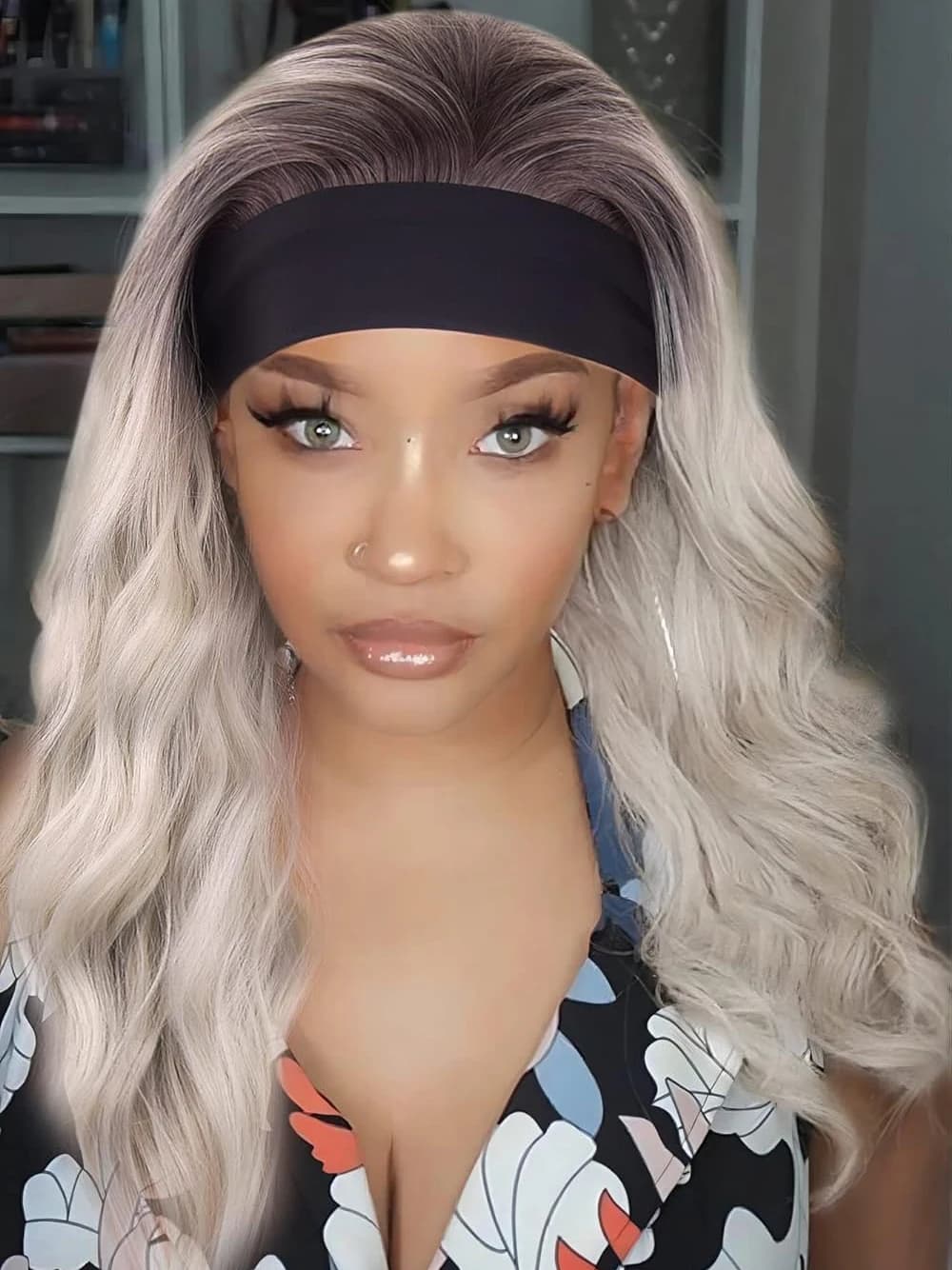 Synthetic Headband Wigs for Women Ombre Grey Platinum Blonde Headband Wigs Body Wave Wig 22 inch Glueless Wig
