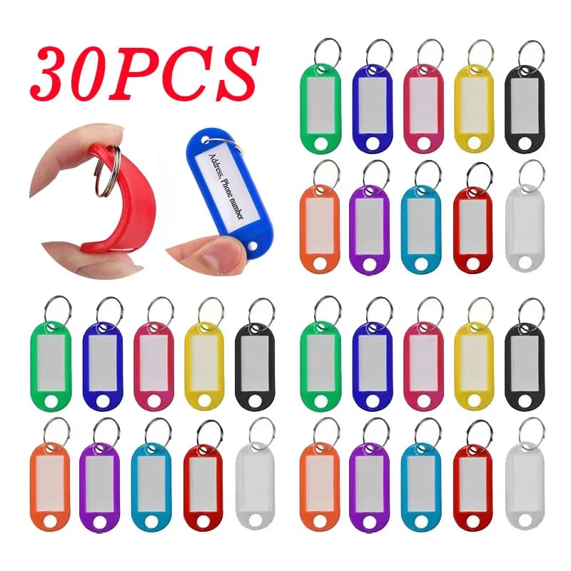 10/30Pcs 10 Colors Multicolor Plastic Keychain ID Label Tags Luggage ID Tags Hotel Number Classification Card Key Rings Keychain