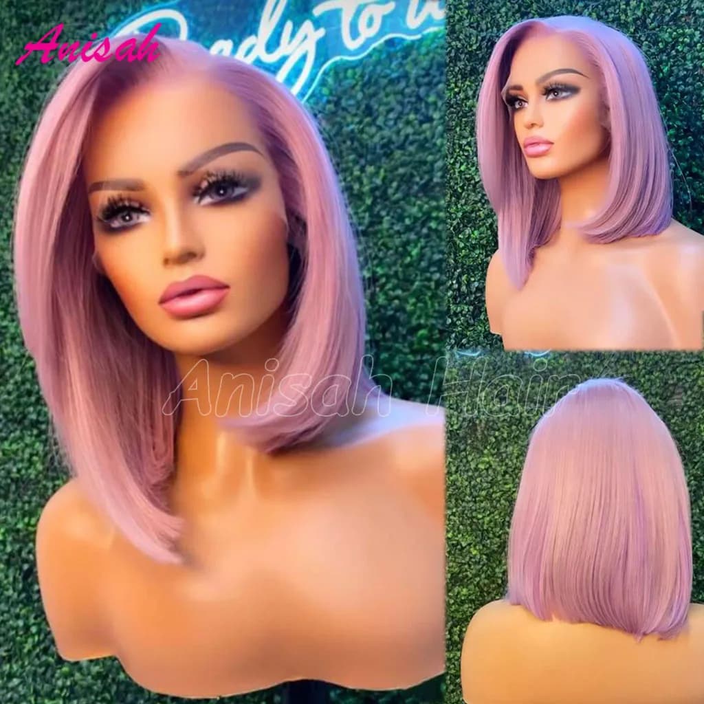 Brazilian Virgin Hair Pixe Cut Short Bob Pink Colored 13X4 Lace Frontal Wig For Women 5x5 Lace Closure Human Hair Wig PrePlucked