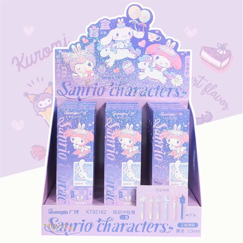 12pcs/lot Sanrio Kuromi Melody Cinnamoroll Press Gel Pen Creative 0.5mm Black Ink Signature Pens Gift Office School Supplies