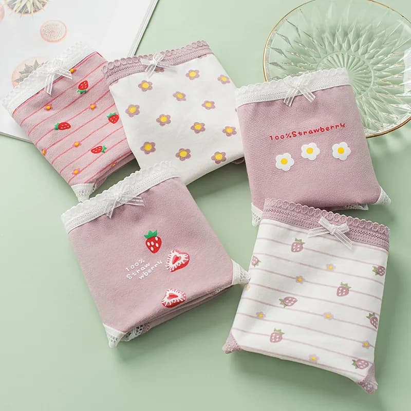 5PCS Girls Cute Print Panties Kids Cotton Soft Antibacterial Briefs 7+y Young Children Underwears Baby Thin Breathable Knickers