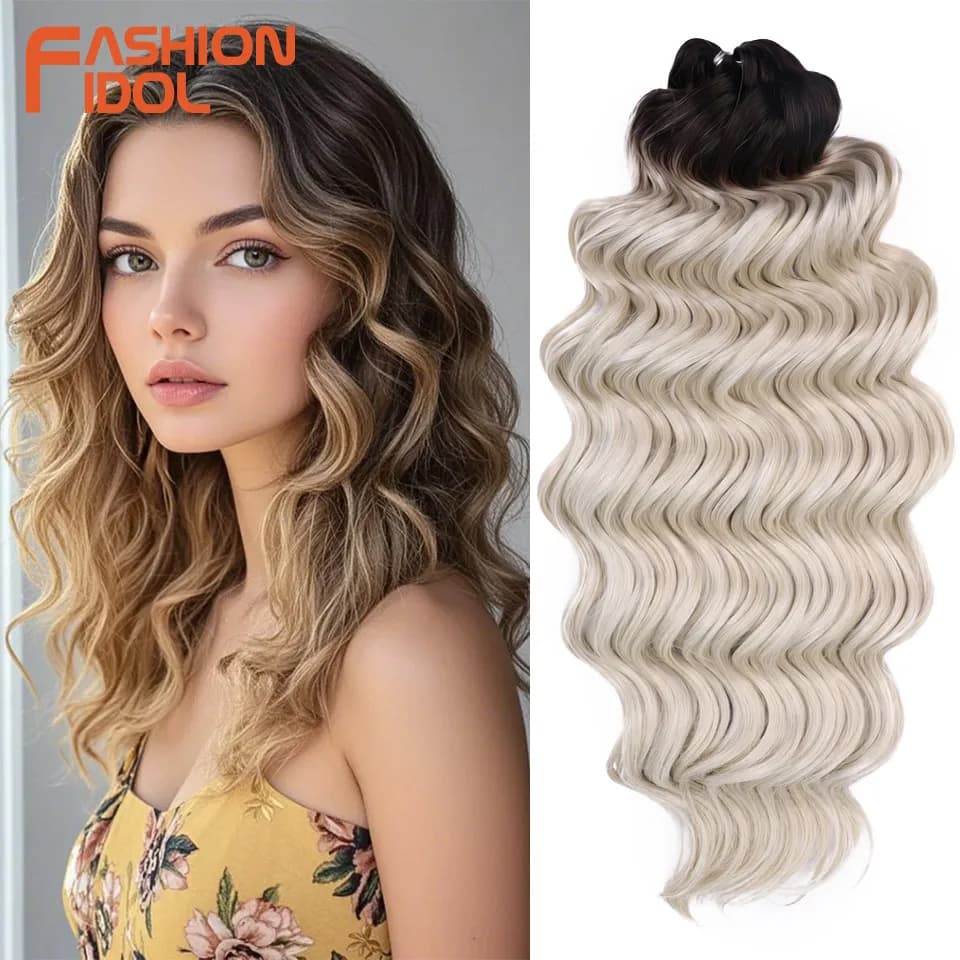 FASHION IDOL Deep Wavy Passion Twist Crochet Hair Synthetic 24 Inch 300g Crochet Braids Curly Hair 3PCS Braiding Hair Extensions