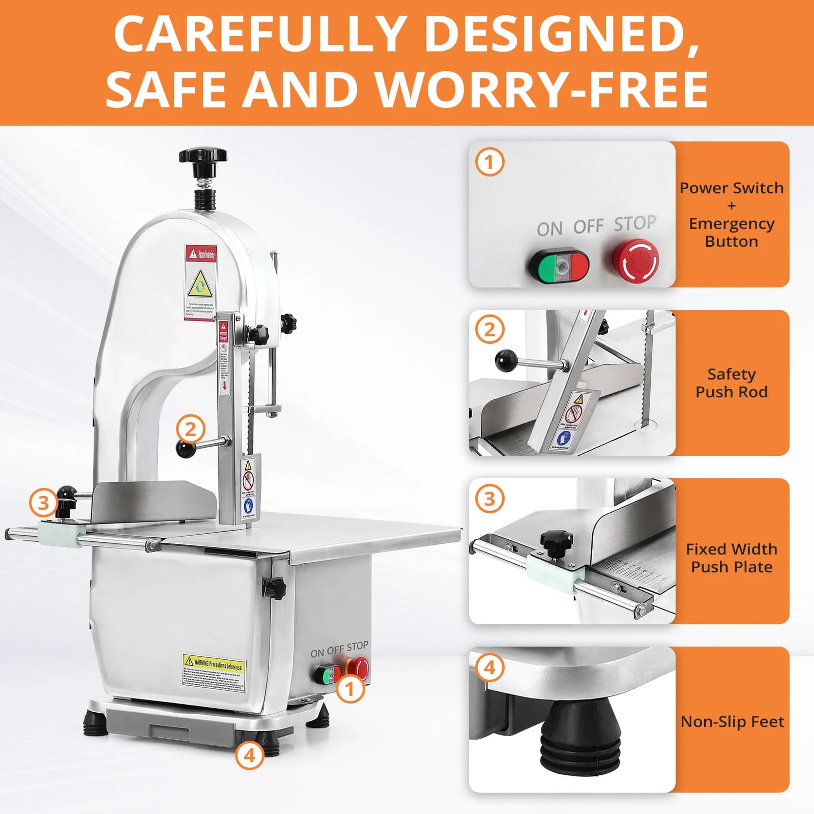 19.68 x 17.32 Inches Meat Saw for Butchering, 750W Bone Saw Machine, 0.39～6.7 Inches Cutting Thickness with 6 Saw Blades