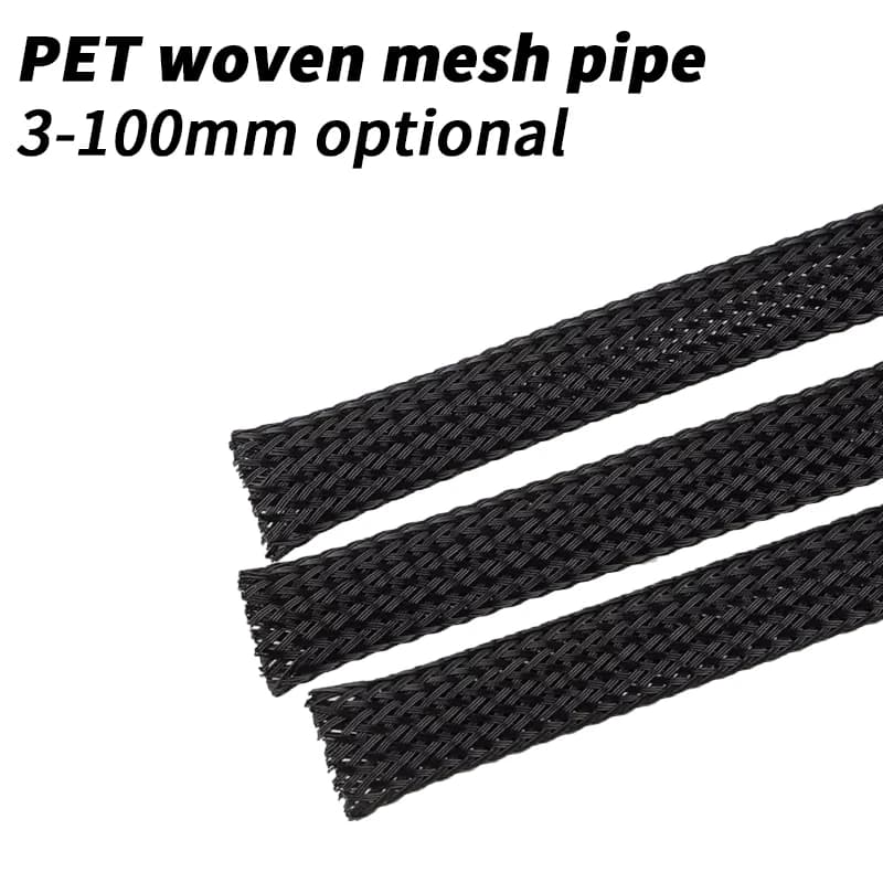 Black Nylon Mesh Tube PET Wire Sleeving Spiral Wrapping Expandable Insulated Braid Tight 3mm to 100mm Cable Sleeve