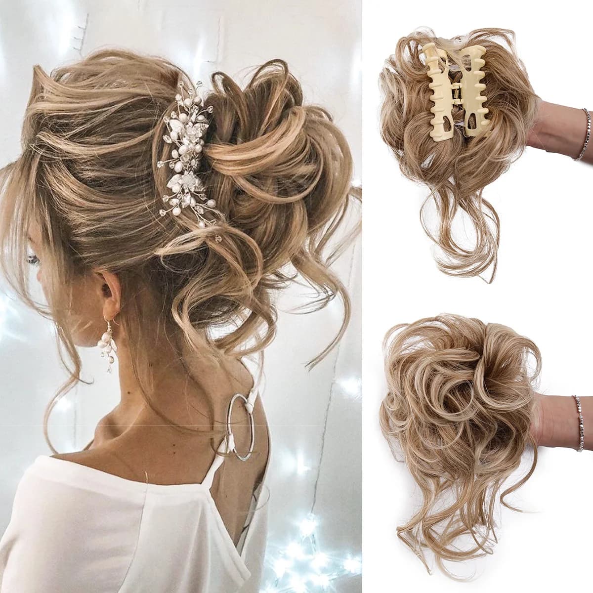 Messy Bun Hair Piece Tousled Updo H air Extensions With Elastic Hair Bands Curly Hair Bun Scrunchie for Women Girls