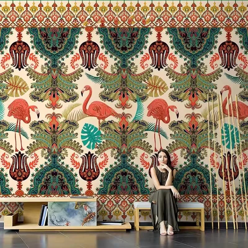 Custom Wallpaper 3D Southeast Asian Flamingo Mural Thai Elephant Animal Restaurant Decoration Background Workwear Shop Wallpaper