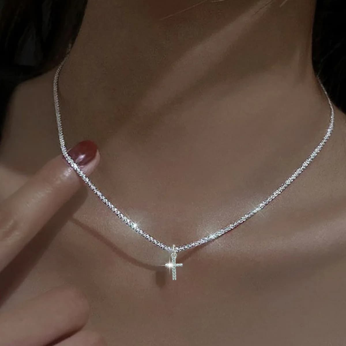 Popular 925 Sterling Silver Cross Zircon Necklace Personalized Geometric Pendant Choker Birthday Party Gift Women's Fine Jewelry