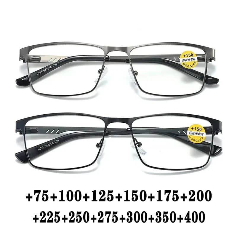 Fashion Reading Glasses For Men High Quality Blue Light BLocking Prescription Eyeglasses Frame With Spring Hinge +75+125+175+225