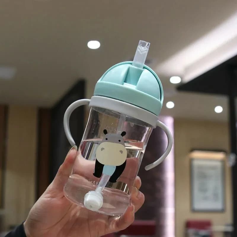 250ml Kids Drinking Cup Feeding Bottle With Straw Gravity Ball Wide Caliber Bottle