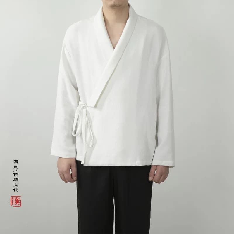 2024 Traditional Chinese Style Hanfu Tops Men Jacket Kimono Harajuku Men Linen Vintage Clothing Men Lace Up Thin Cardigan