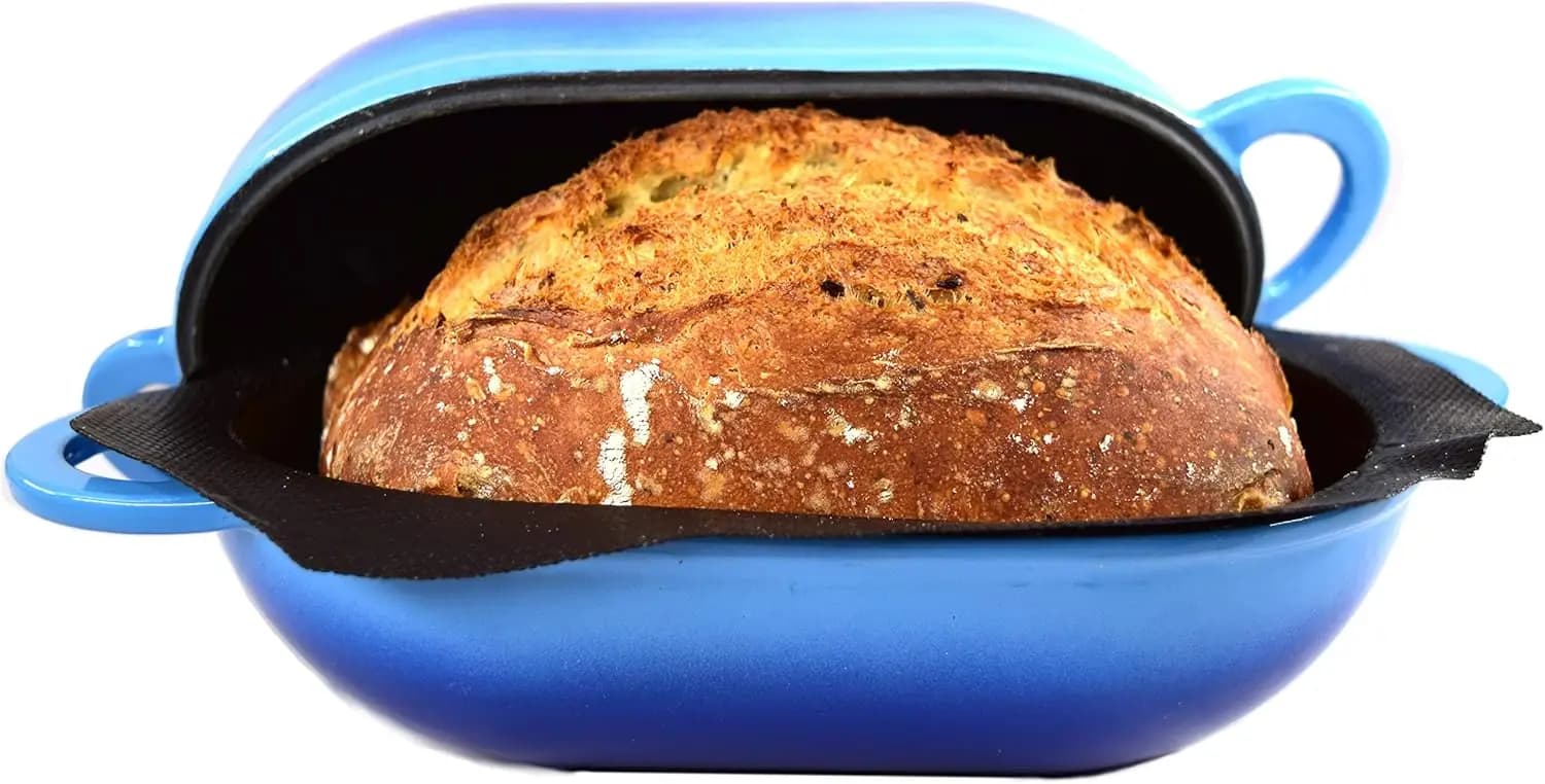 Incredibly Easy Artisan Bread Kit. Cast Iron Dutch Oven [Compact 2 qt size] and Perforated Non-Stick Silicone Liner.