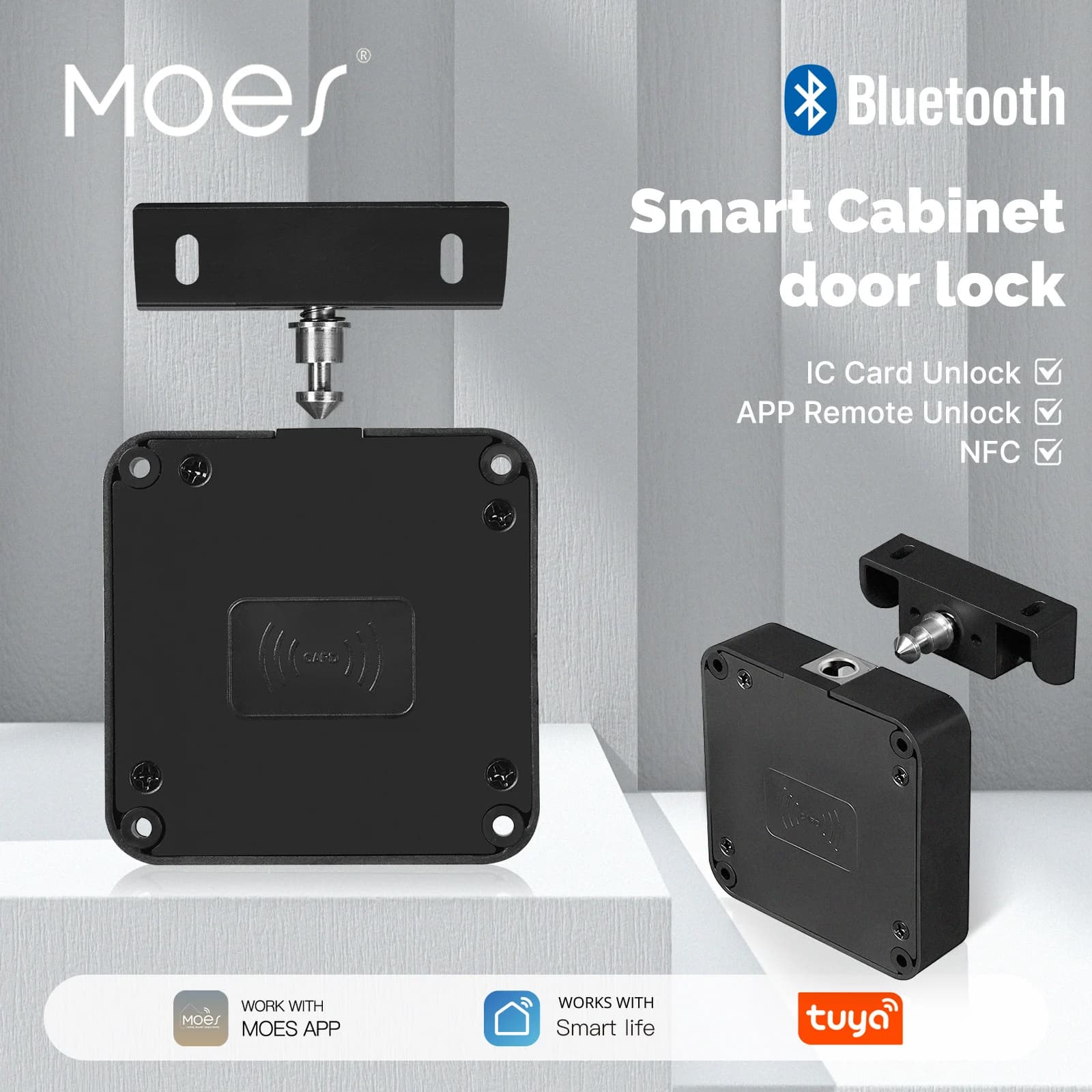 MOES Smart Lock Bluetooth Tuya-Compatible Keyless IC Card Unlock App Remote Control for Wood Cabinet Door Drawer Furniture