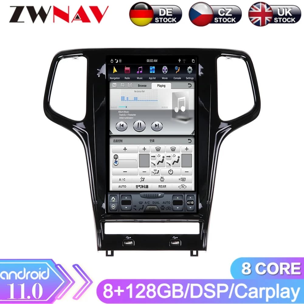Android 9 128GB Tesla Screen Car Radio GPS Navigation For JEEP Grand Cherokee 2010-2019 Head Unit Car Multimedia Player Auto