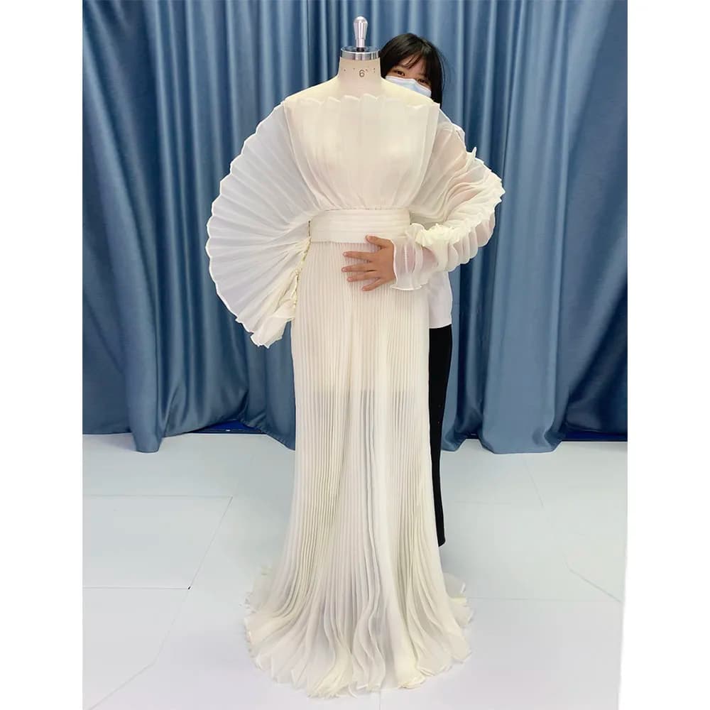 Fashion Maternity Baby Shower Organza Pleated Formal Dress Photography Props Summer Beach Bohemian PhotoShoot Dress YW230726