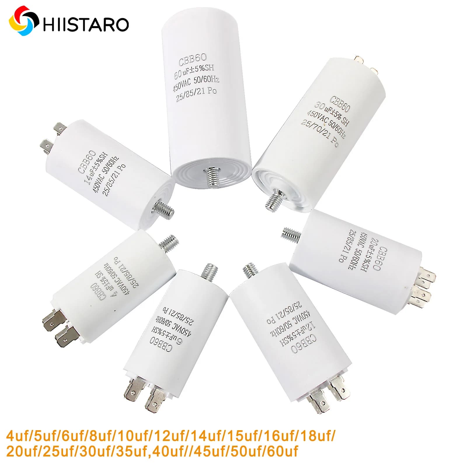 CBB60 Motor Run Starting Capacitor 450V Double Insert Electric Replacement Capacitors with screws For Air Compressor Water Pump