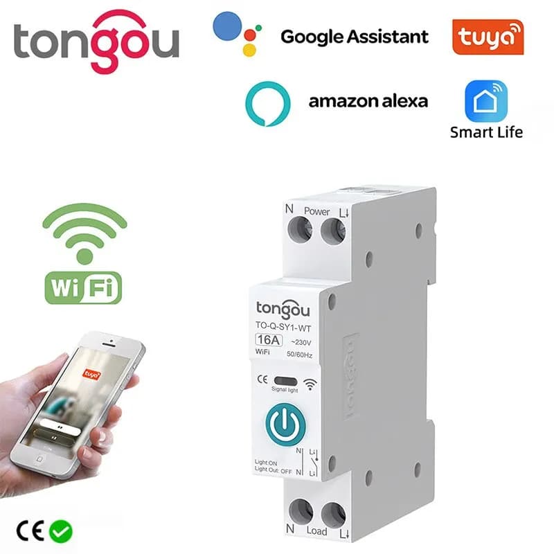 Tuya WiFi Smart Circuit Breaker 1P 63A DIN Rail for Smart Home Wireless Remote Control WiFi Switch by APP TONGOU Free Shipping