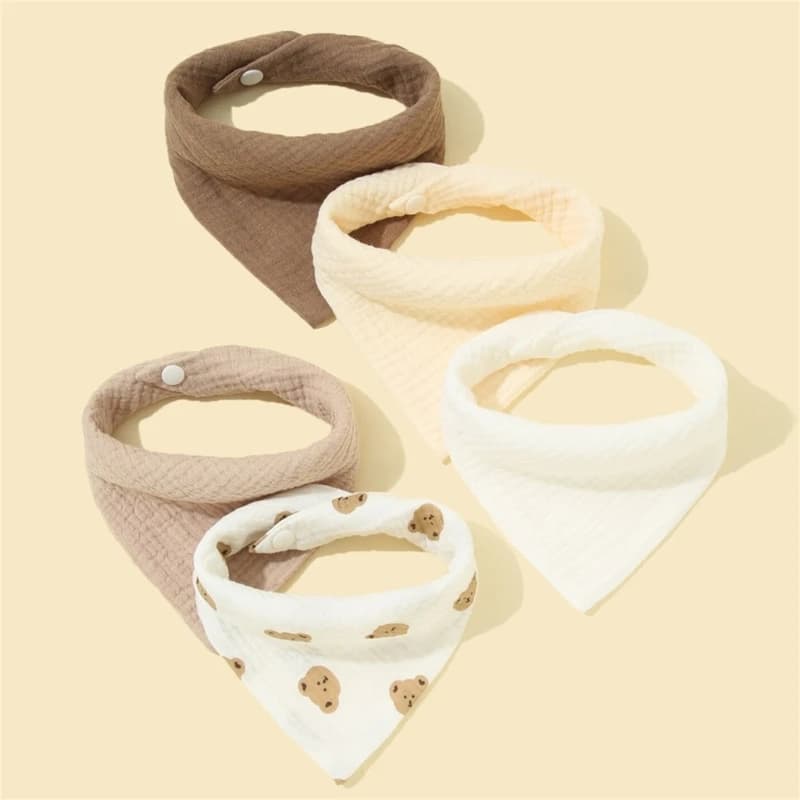 5/Pcs Feeding Drool Bibs Cotton Accessories Newborn Solid Color Snap Button Soft  Towel Baby Bibs
